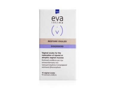 InterMed Eva Intima Restore Ovules Disorders, Κολπικά Υπόθετα για την Αποκατάσταση Τραυματισμένου ή Ατροφικού Κολπικού Βλεννογόνου, 10τμχ