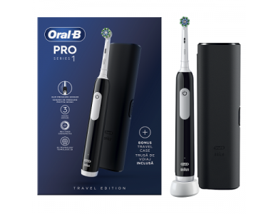 Oral-B Pro Series 1 Electric Toothbrush Black & Travel Case Ηλεκτρική Οδοντόβουρτσα Mαύρη & Θήκη Ταξιδίου, 1τμχ