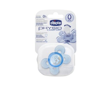 Chicco Physio Comfort Active, Πιπίλα Σιλικόνης με θήκη, 0m+, Μπλέ, 1τμχ