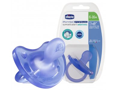 Chicco Physio Soft, Όλο Πιπίλα Σιλικόνης για Ηλικίες 6-16m, Πράσινη - Μώβ, 1τμχ