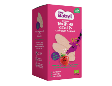 Hey Baby! Organic Teething Biscuits Strawberry Flavoured Βιολογικές Ρυζογκοφρέτες με Γεύση Φράουλα, 21g