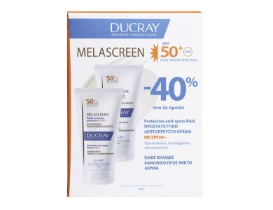 Ducray Melascreen UV Protective Anti-Spots Fluid SPF50+, Αντηλιακή Κρέμα για Κανονικό προς Μικτό Δέρμα με Καφέ Κηλίδες, 2x50ml