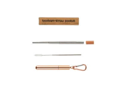 Boobam Straw Pocket, Πτυσσόμενο Καλαμάκι, Rose Gold, 1τμχ