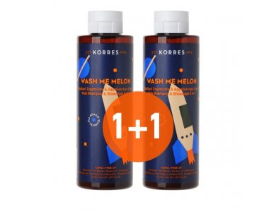 Korres Kids  Wash Me Melon Σαμπουάν και Αφρόλουτρο 2σε1 250ml, 1+1ΔΩΡΟ