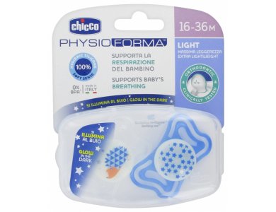 Chicco Physio Forma Light Εργονομική Πιπίλα Νύχτας με Θηλή Σιλικόνης για Ηλικίες 16-36m, 2τμχ