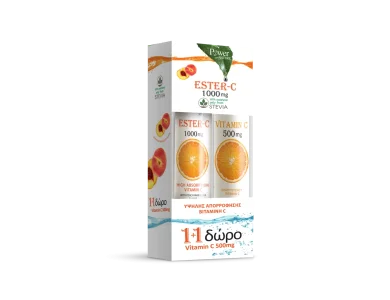 Power Health Set Συμπλήρωμα Διατροφής με Στέβια Ester C 1000mg με Γεύση Ροδάκινο, 20tabs & Δώρο Vitamin C 500mg με Γεύση Πορτοκάλι, 20tabs