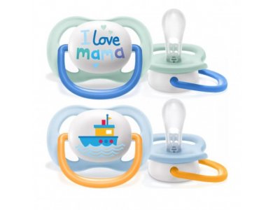 Philips Avent Ultra Air Happy, Ορθοδοντική Πιπίλα Σιλικόνης, I Love Mama Blue 0-6m, SCF080/01, 2τμχ