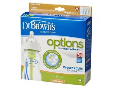 Dr. Brown's Promo Pack Options+, Πλαστικό Μπιμπερό με Φαρδύ Λαιμό, 0m+ 270ml, 3τμχ WB 93005