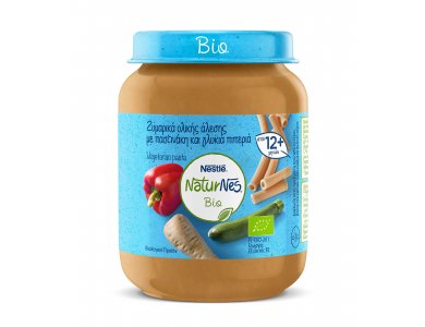 Nestle Naturnes Bio Βρεφικό γεύμα Ζυμαρικά Ολικής Αλεσης & Παστινάκι & Γλυκιά Πιπεριά 190gr
