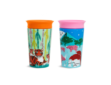 Munchkin Miracle 360° Sippy Cup 12m+ Rhino & Tiger, Εκπαιδευτικό Κύπελλο-Ποτήρι με καπάκι, 266ml, 2τμχ