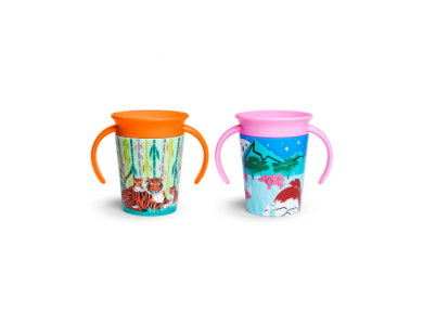 Munchkin Miracle 360° Deco Sippy Cups Rhino & Tiger, Εκπαιδευτικό Κύπελλο-Ποτήρι με καπάκι, 177ml, 2τμχ