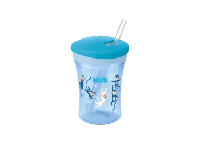 Nuk Action Cup Monkey 12m+ Εκπαιδευτικό Παγουράκι με Καλαμάκι, 230ml