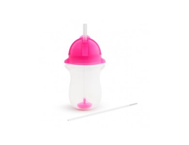 Munchkin Tip & Sip Straw Cup, Pink 12m+, Εκπαιδευτικό κύπελλο με Καλαμάκι, Ροζ, 296ml